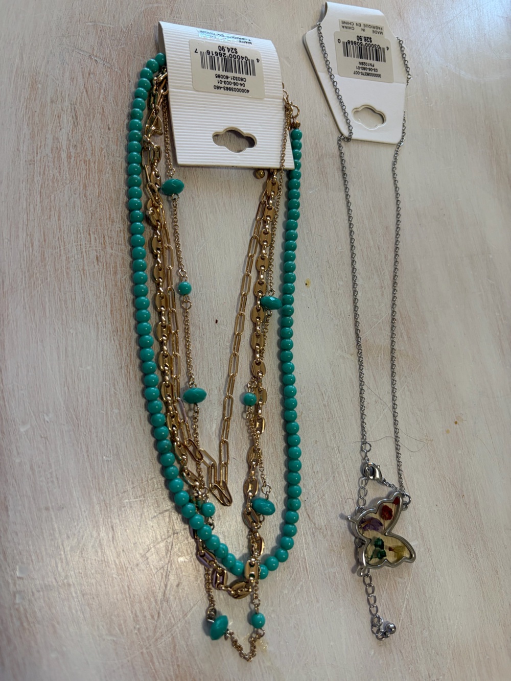 Layered Turquoise Beaded Multi-Chain Necklace & Butterfly Chain  Women Jewelry